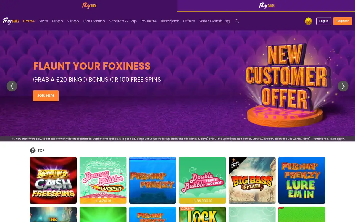 Foxy Games homepage, captured August 2026