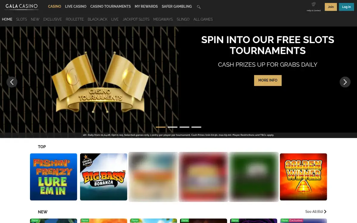 Gala Casino homepage, captured August 2026