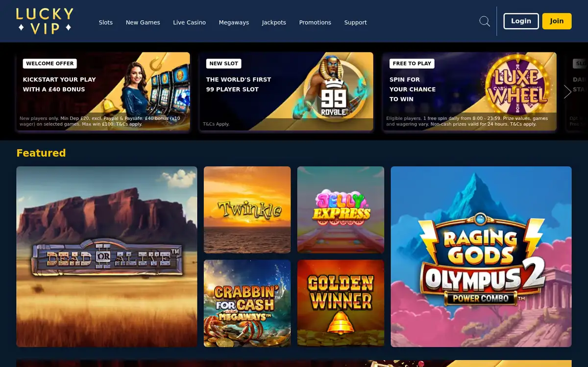 Lucky VIP homepage, captured September 2026