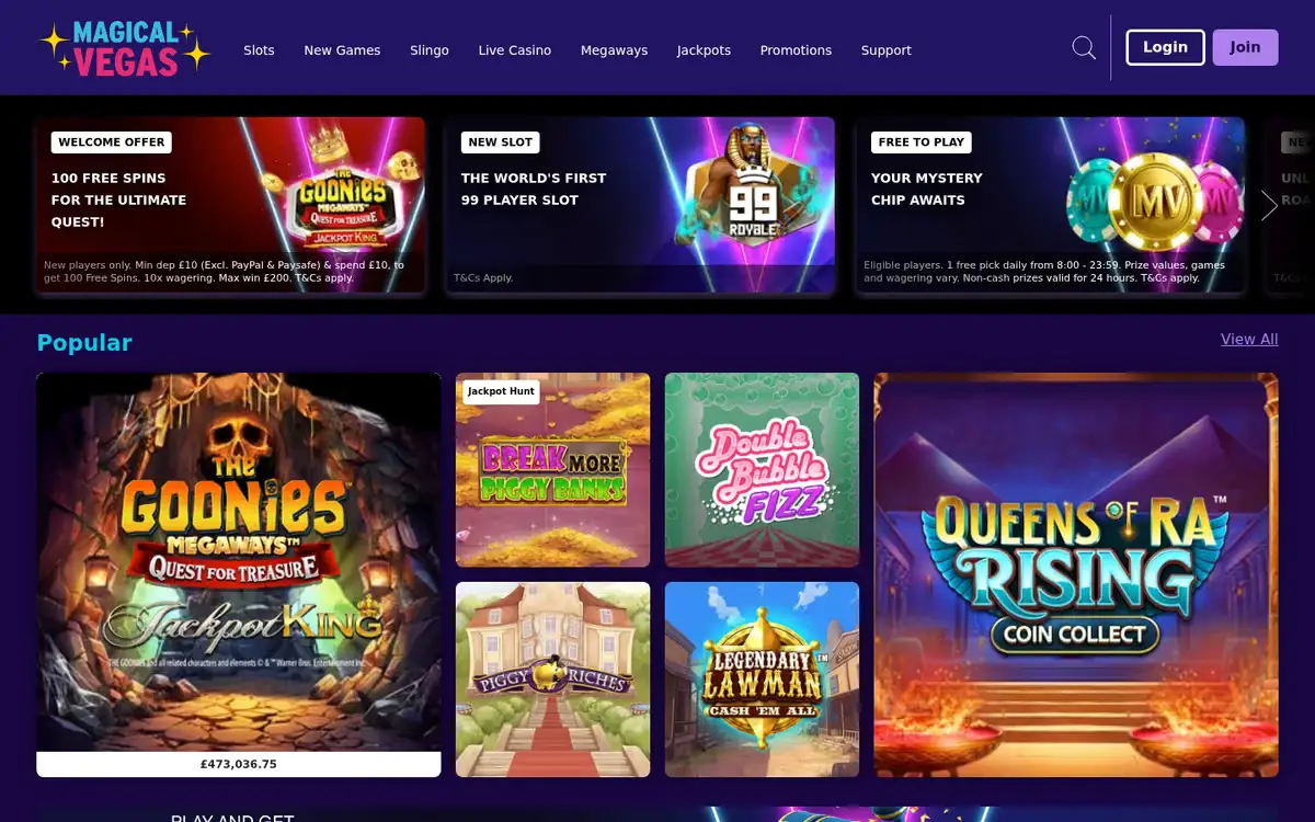 Magical Vegas homepage, captured September 2026