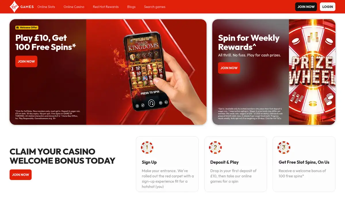 Virgin Games homepage, captured September 2026